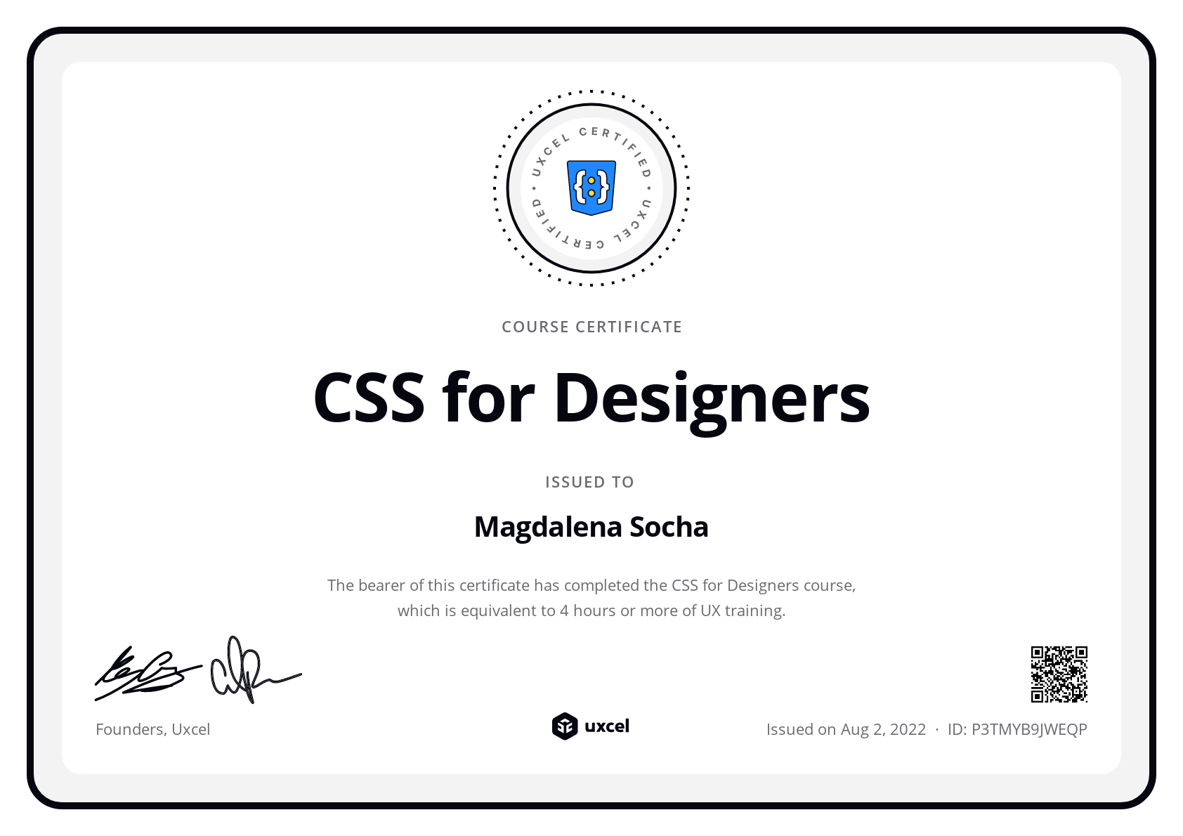 Magdalena Socha's certificate